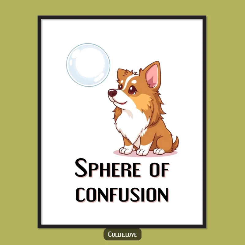 Funny Collie Dog Art Print: Curious Bubble Gaze Digital Download, Humorous Wall Art Gift