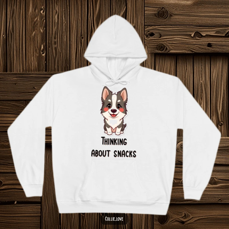 Funny Collie head tilt hoodie showing a happy dog with its head tilted. Perfect cozy funny gift.