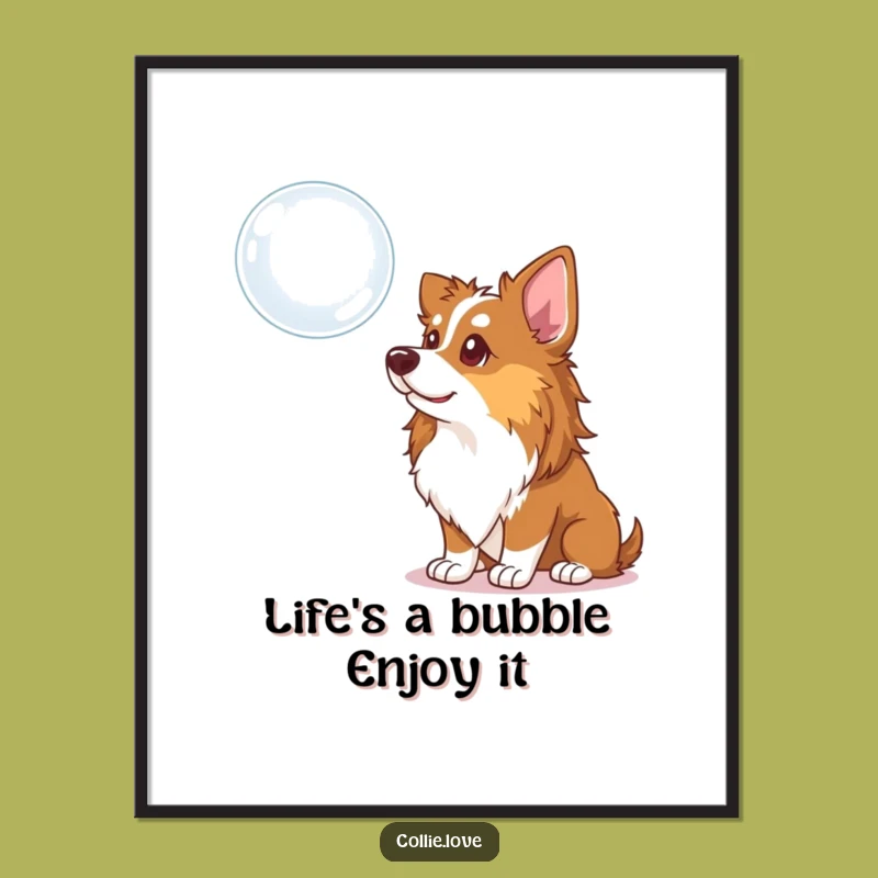 Free Printable Wall Art: Curious Collie Dog & Bubble, Whimsical Downloadable Art