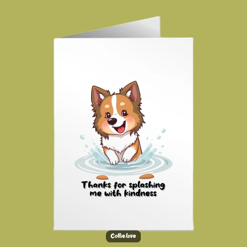 Free Printable Thank You Card: Funny Collie Stream Splash, Grateful Dog Downloadable