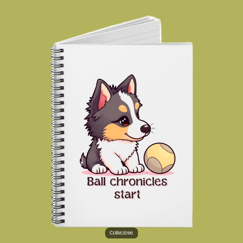 Jot down your thoughts with this funny Collie puppy notebook, capturing a pup's hilarious concentration on a ball. Ideal for notes, doodles, and funny ideas.